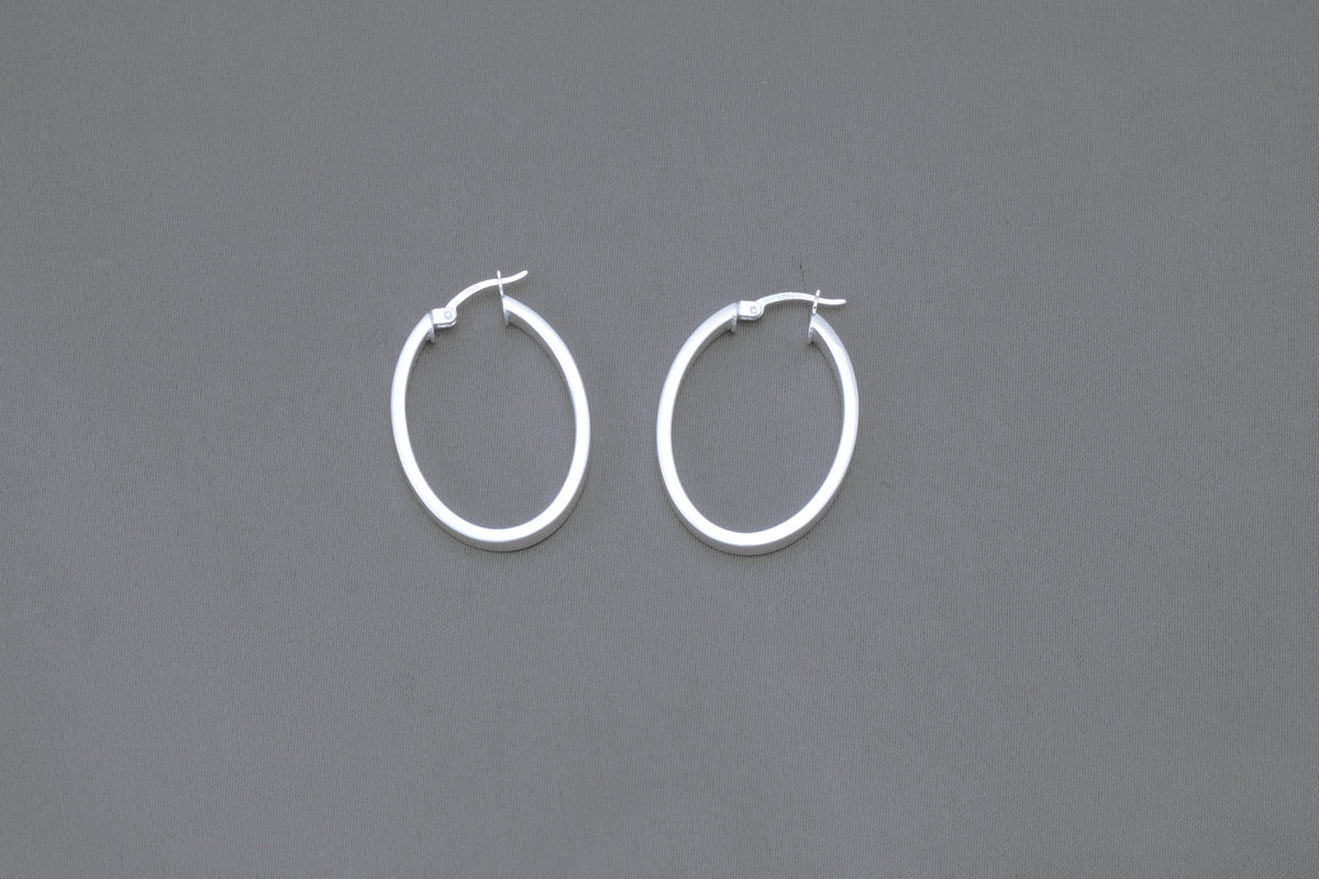 Flat Edge Hoop Earrings in Sterling Silver