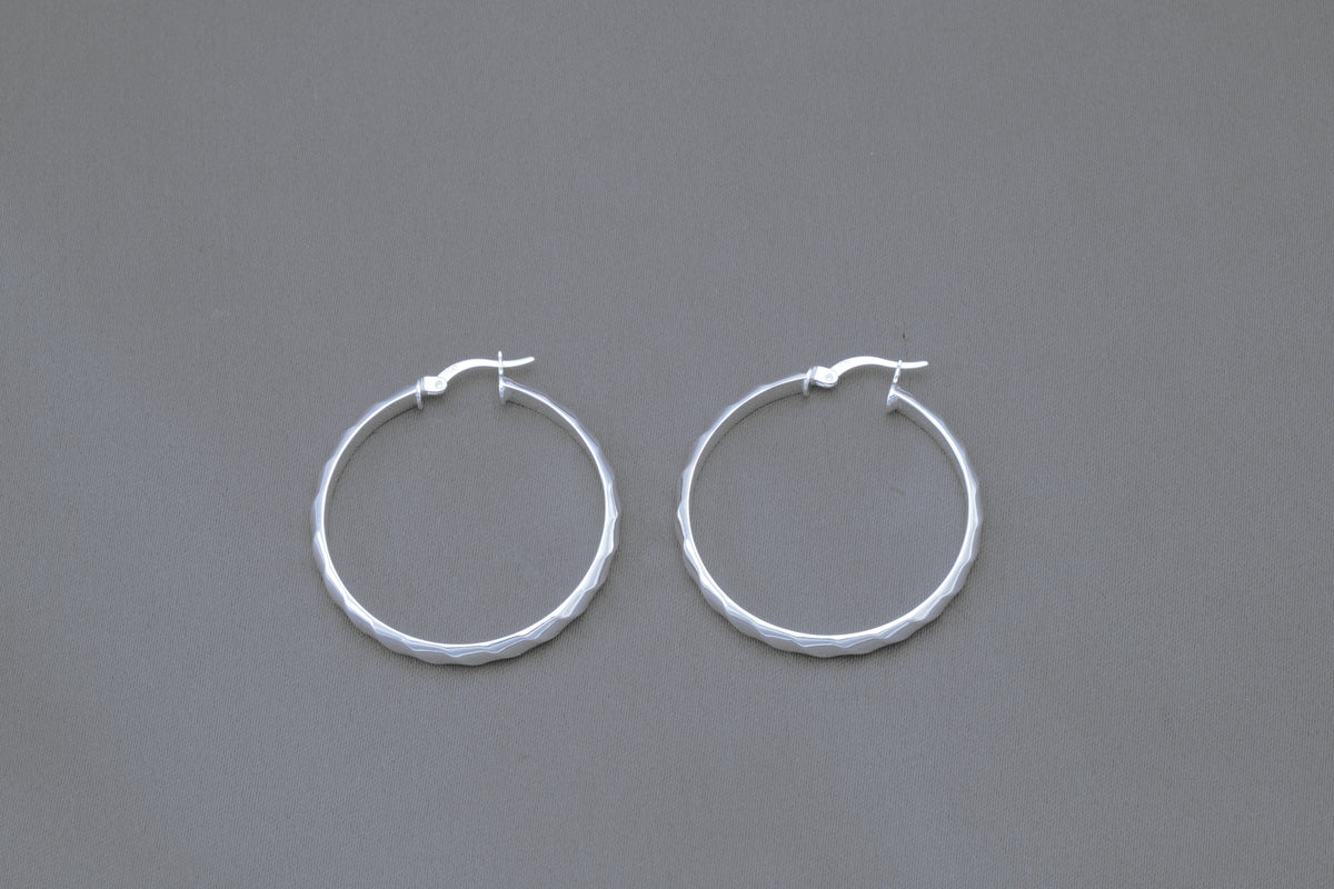 Subtle Wave Hoop Earrings in Sterling Silver