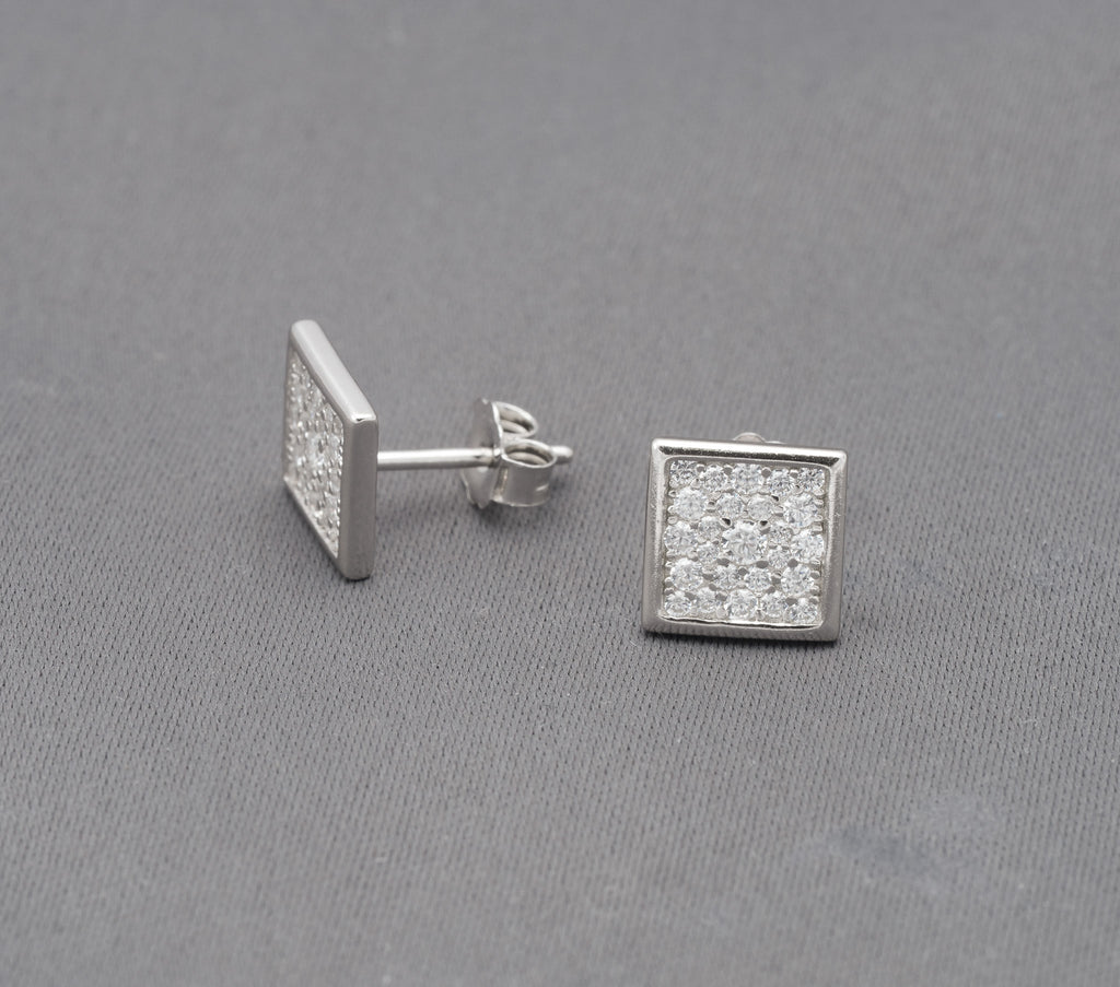 Large Square CZ Stud Earrings in Sterling Silver
