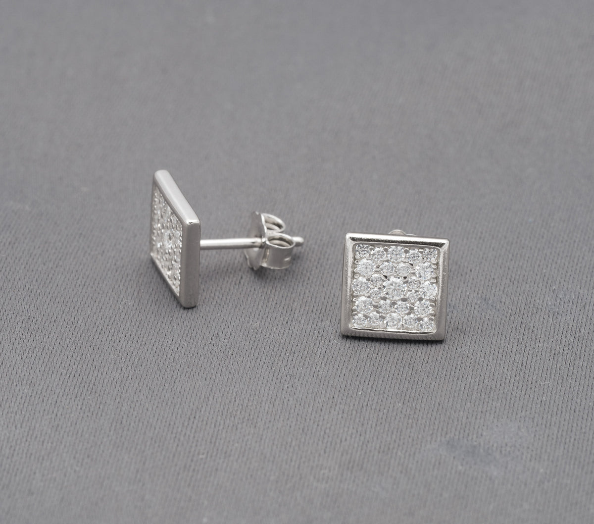 Large Square CZ Stud Earrings in Sterling Silver